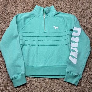 PINK Victoria's Secret Mint Green Quarter Zip Pullover Cropped Sweatshirt XS